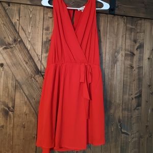 Red Faux Wrap Dress